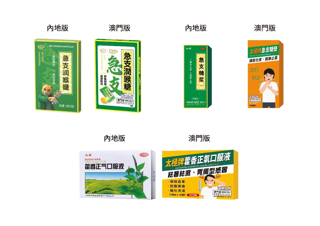 图为同一产品在内地与澳门的不同包装外观。华健医药供图