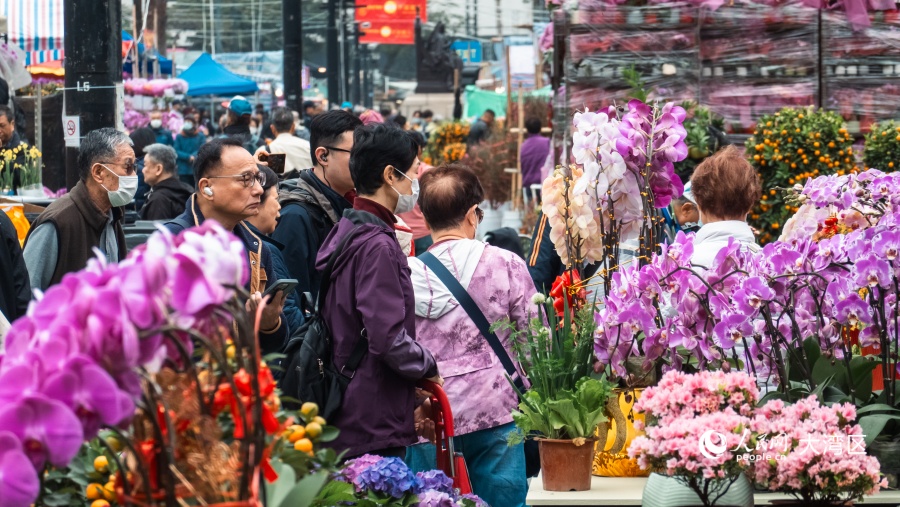 铜锣湾维多利亚公园人潮涌动，花香翻涌。人民网 吴宇扬扬摄